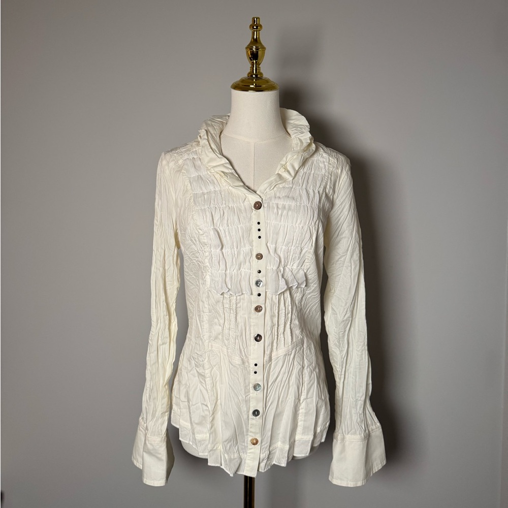 VTG Y2K Crisca Ivory Crinkled Fitted Blouse EU36 / US 6